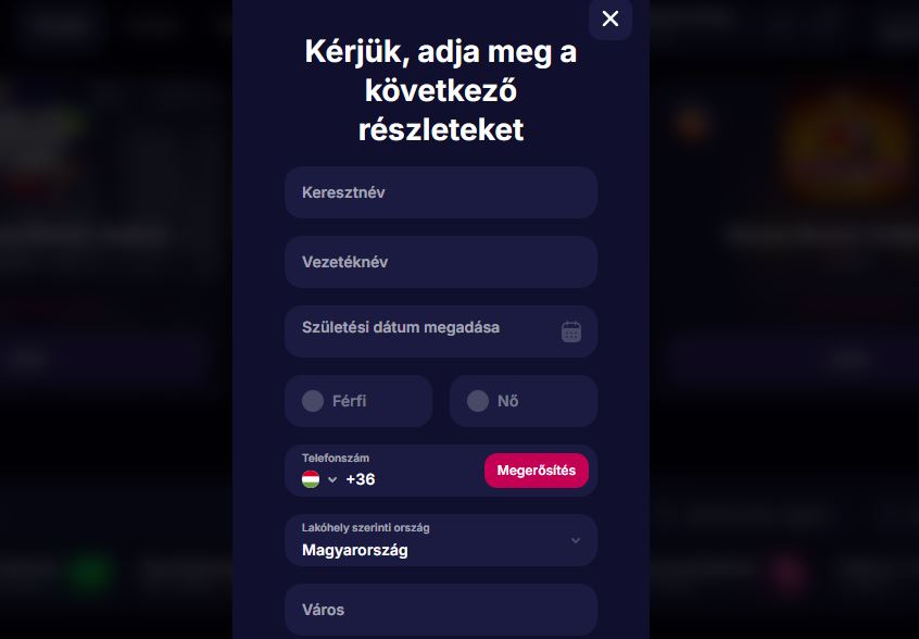 Add meg személyes adataidat és erősítsd meg magyar telefonszámodat az NV Casino regisztrációs folyamatának befejezéséhez